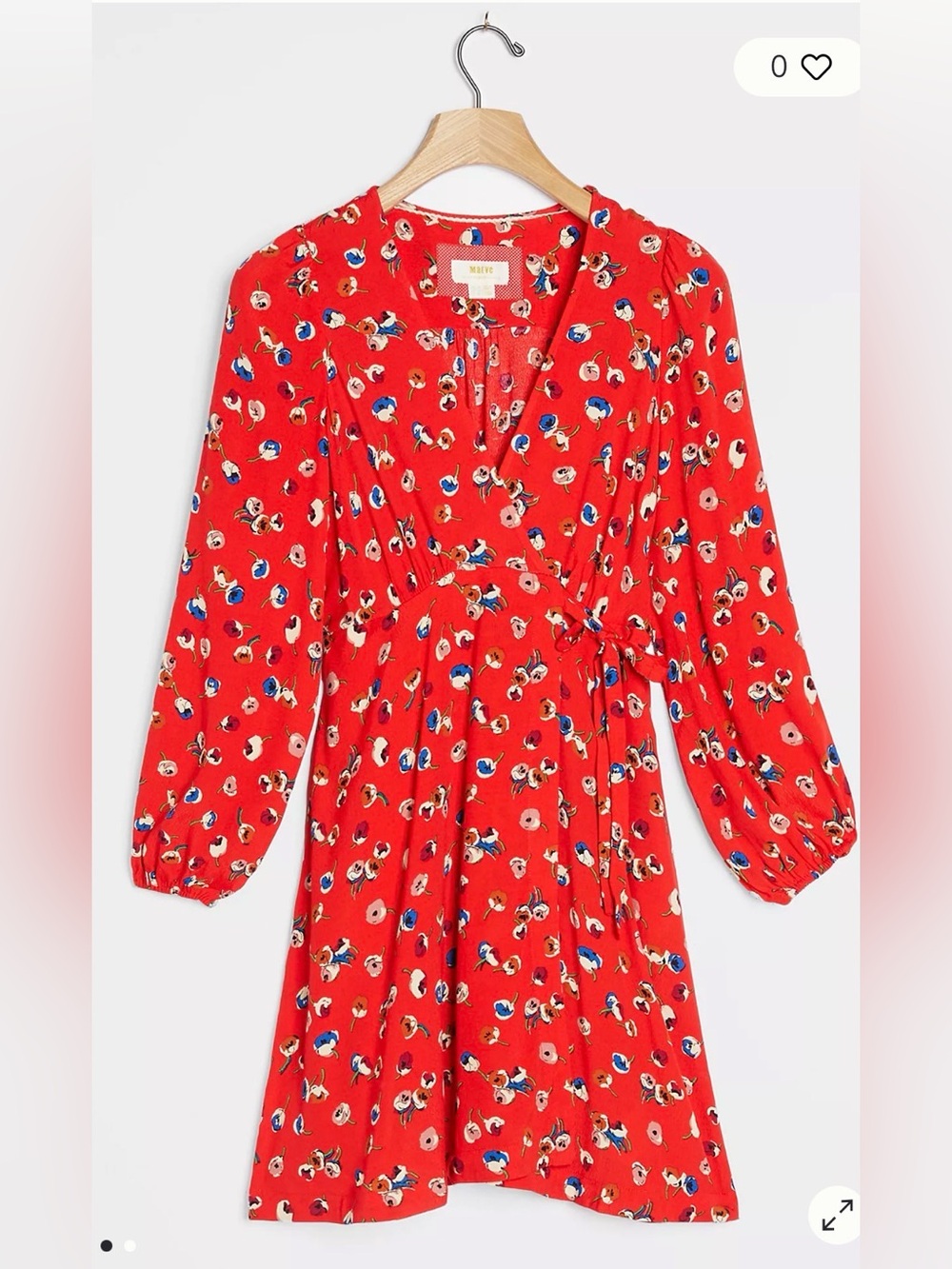 Anthropologie Maeve Petunia Wrap Mini Dress Red Floral Flutter Sleeve Ruffle 4